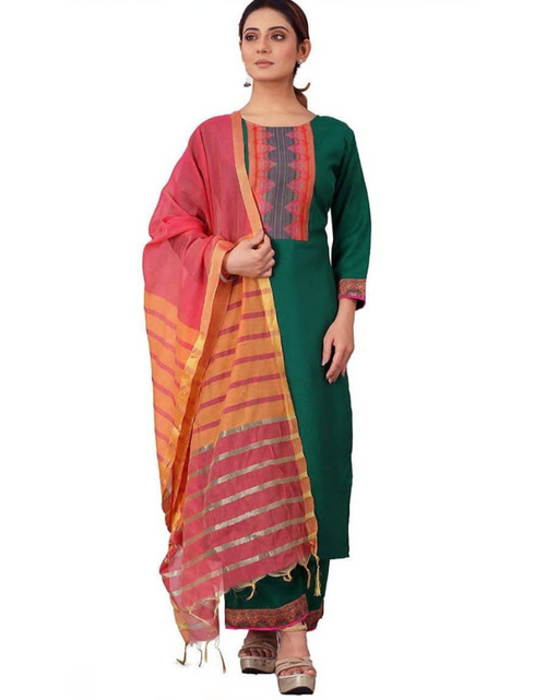 Load image into Gallery viewer, Ethnic Cotton Green Traditional Straight Women&#39;s Kurti Pant with Dupatta
