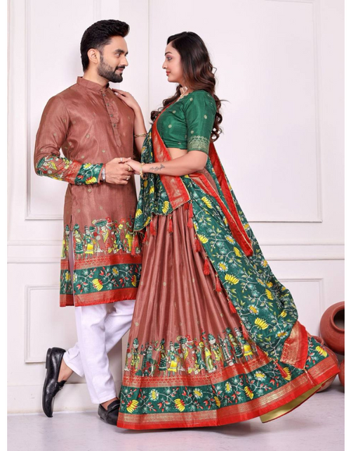 Load image into Gallery viewer, Couple Wear Same Matching Men Kurta Pajama Women Lehenga Choli Dupatta mahezon
