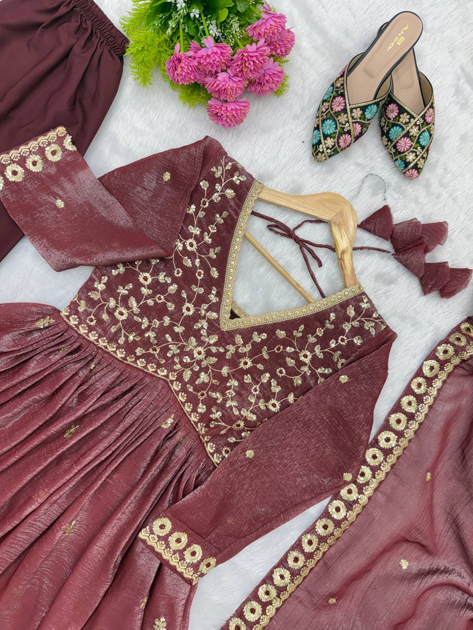 Party Wear Designer Embroidery Sequence Women Gown Pant Dupatta Suit Dress mahezon