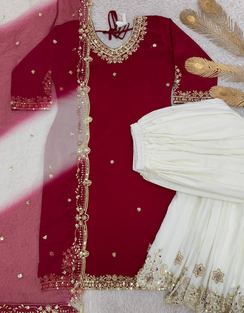 Load image into Gallery viewer, Festive Embroidered Sequence Women Top Palazzo Dupatta Suit Dress mahezon
