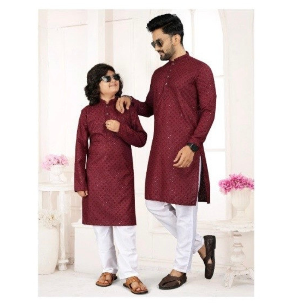 Ethnic Indian Father and Son Same Matching Kurta Pajama Set mahezon