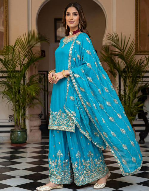 Load image into Gallery viewer, Ready Made Festive Silk Kurti  Pant with Dupatta Suit mahezon
