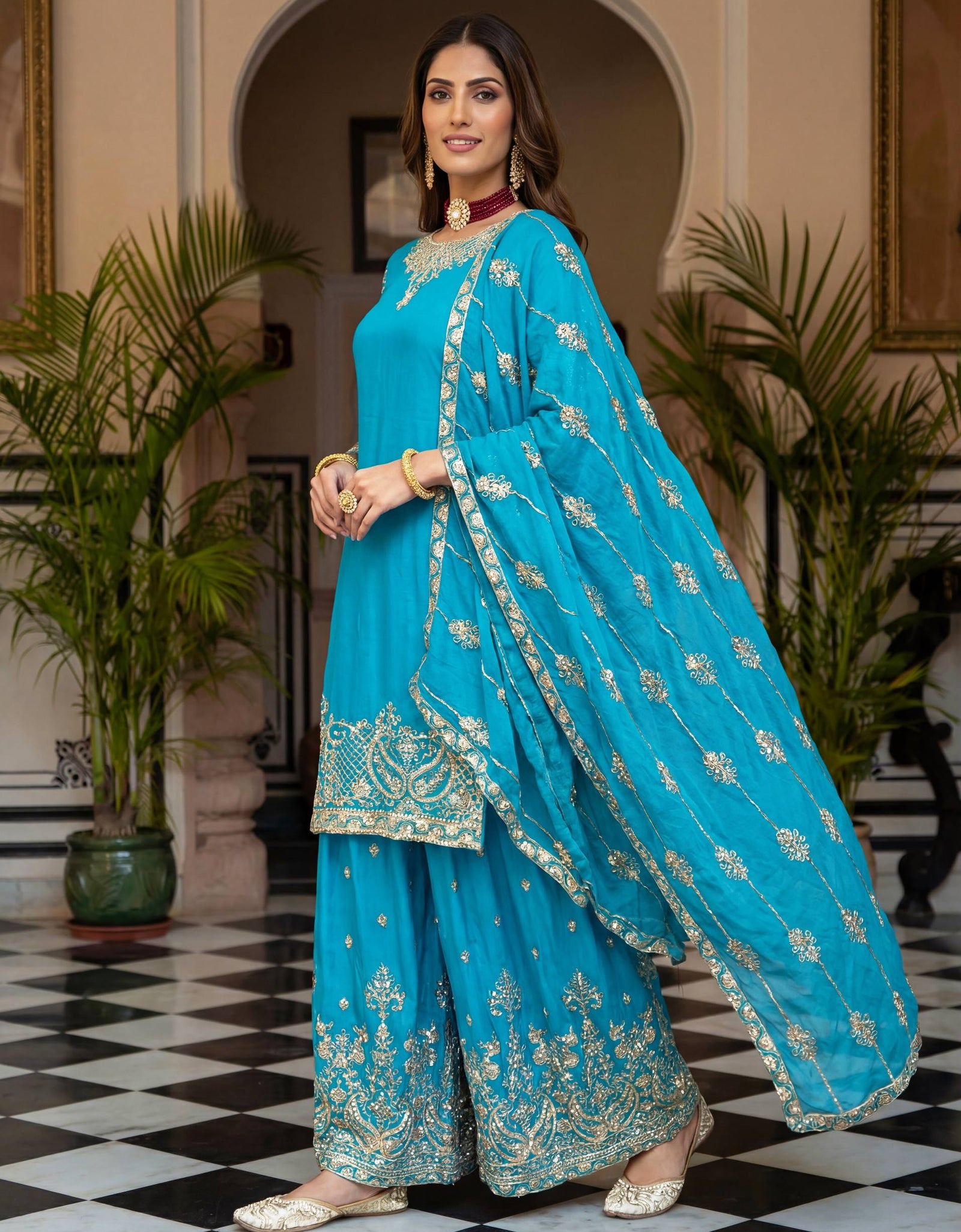 Ready Made Festive Silk Kurti  Pant with Dupatta Suit mahezon