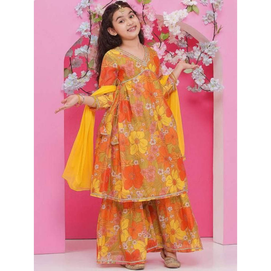 Ethnic Kids Girls Top Sharara Dupatta Dress