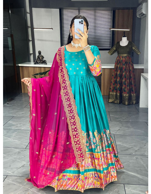 Load image into Gallery viewer, Ethnic Women&#39;s Dola Silk Gown Dupatta Suit mahezon
