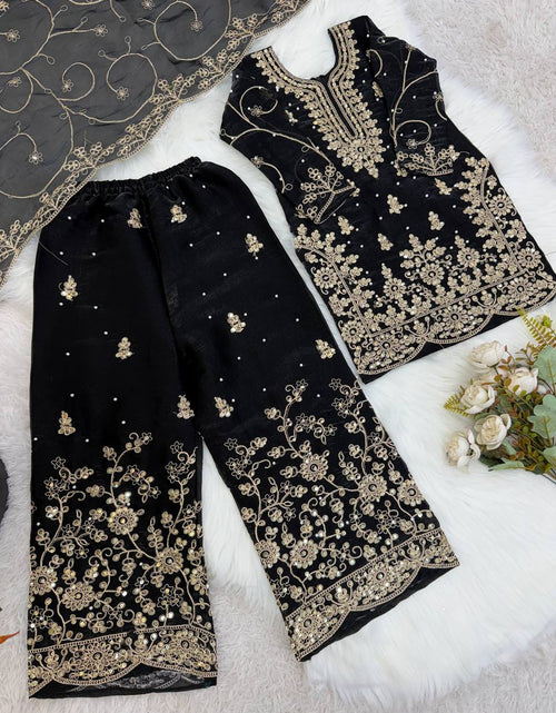 Load image into Gallery viewer, Ethnic Wear Matching Black Mother Daughter Designer Party wear Top Palazzo Dupatta Suit Set mahezon
