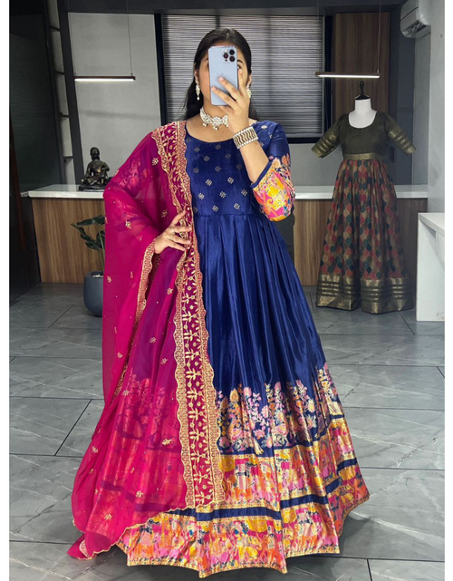 Load image into Gallery viewer, Ethnic Women&#39;s Dola Silk Gown Dupatta Suit mahezon

