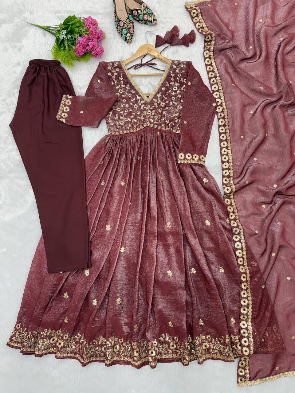 Party Wear Designer Embroidery Sequence Women Gown Pant Dupatta Suit Dress mahezon