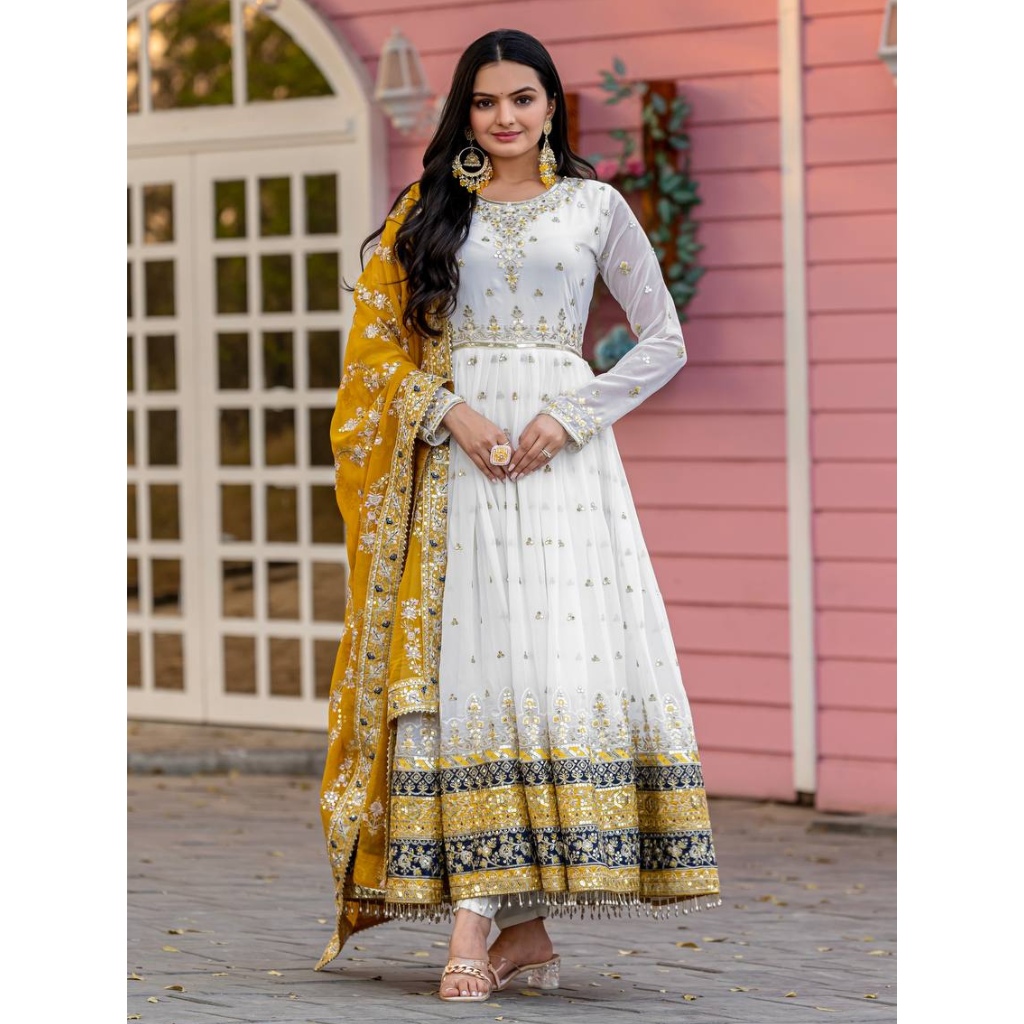 Party Wear Designer Embroidery Sequin Women Gown Dupatta Suit mahezon