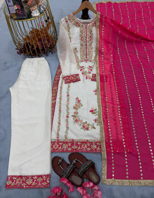 Load image into Gallery viewer, Party Wear Embroidered Women Top Palazzo Dupatta Suit Dress mahezon
