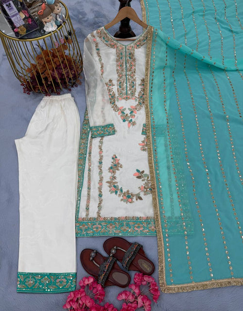 Load image into Gallery viewer, Party Wear Embroidered Women Top Palazzo Dupatta Suit Dress mahezon
