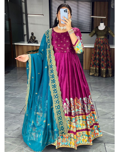 Load image into Gallery viewer, Ethnic Women&#39;s Dola Silk Gown Dupatta Suit mahezon

