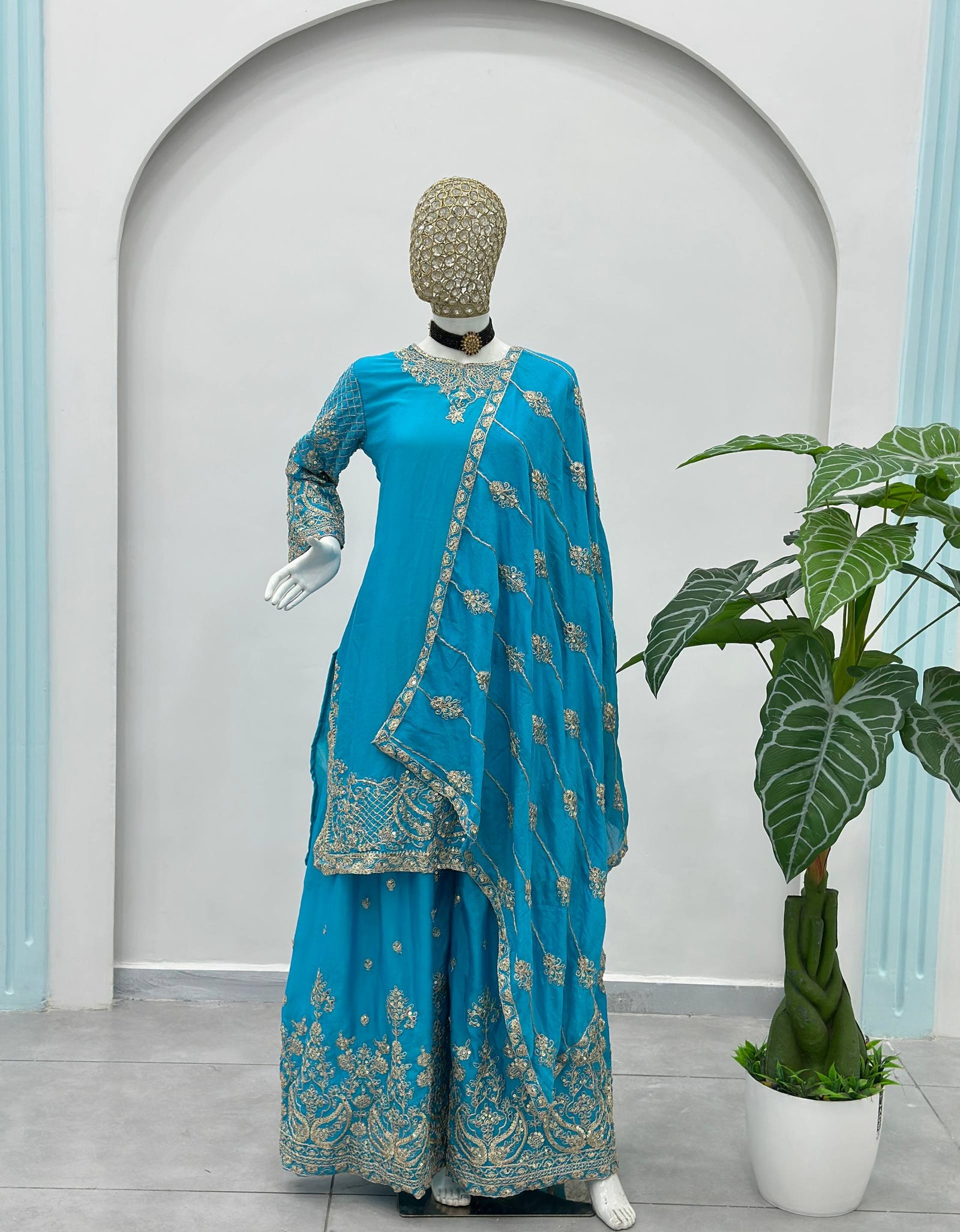 Ready Made Festive Silk Kurti  Pant with Dupatta Suit mahezon
