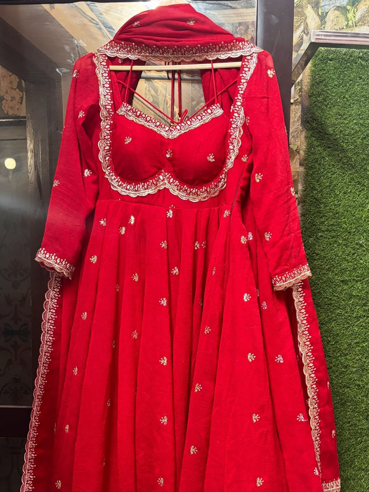 Festive Traditional Ethnic Red Women Gown Dupatta mahezon