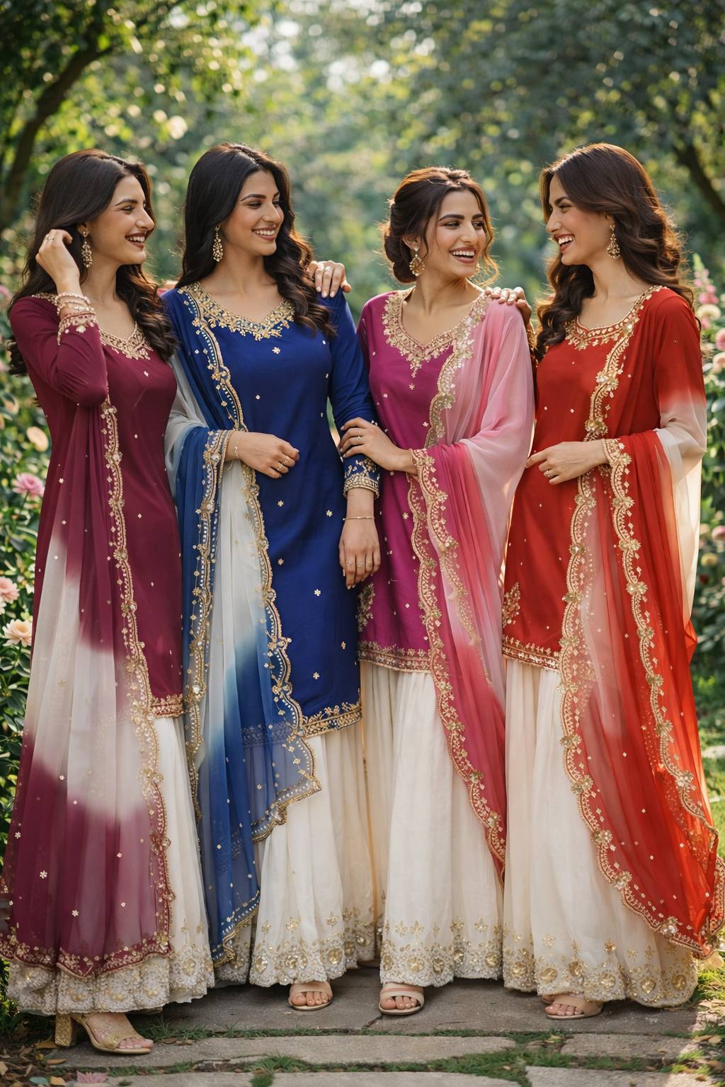 Festive Embroidered Sequence Women Top Palazzo Dupatta Suit Dress mahezon