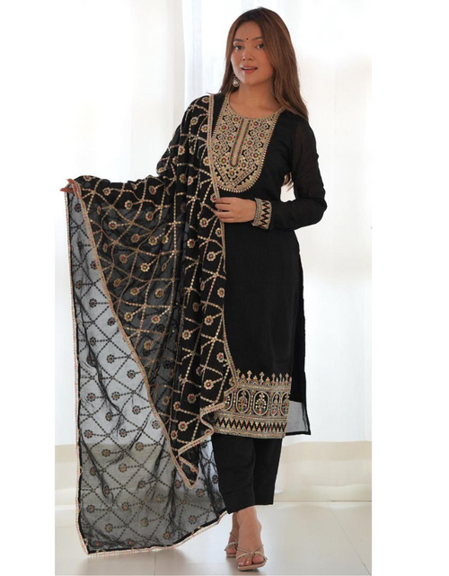 Load image into Gallery viewer, Ethnic Traditional Indian Black Women&#39;s Kurta Pant with Dupatta Suit
