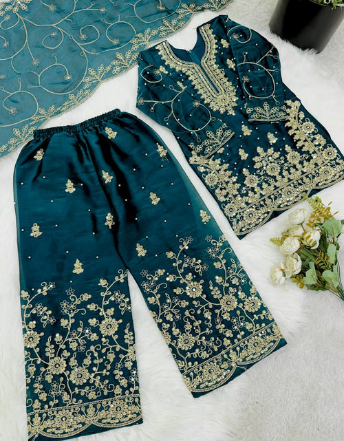 Load image into Gallery viewer, Ethnic Wear Matching Blue Mother Daughter Designer Party wear Top Palazzo Dupatta Suit Set mahezon
