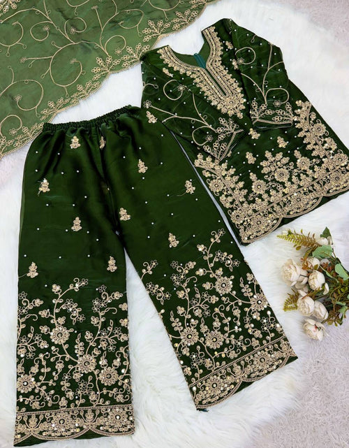 Load image into Gallery viewer, Ethnic Wear Green Matching Mother Daughter Designer Party wear Top Palazzo Dupatta Suit Set mahezon

