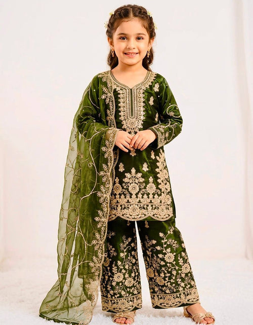 Load image into Gallery viewer, Ethnic Wear Green Matching Mother Daughter Designer Party wear Top Palazzo Dupatta Suit Set mahezon
