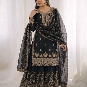 Ethnic Wear Matching Black Mother Daughter Designer Party wear Top Palazzo Dupatta Suit Set mahezon