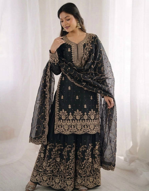 Load image into Gallery viewer, Ethnic Wear Matching Black Mother Daughter Designer Party wear Top Palazzo Dupatta Suit Set mahezon
