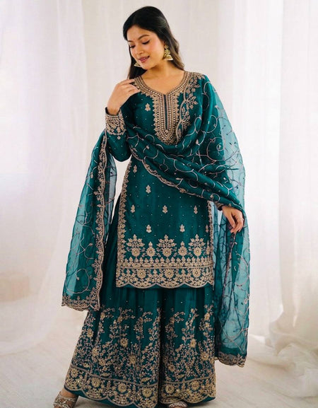Ethnic Wear Matching Blue Mother Daughter Designer Party wear Top Palazzo Dupatta Suit Set mahezon