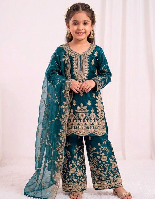 Load image into Gallery viewer, Ethnic Wear Matching Blue Mother Daughter Designer Party wear Top Palazzo Dupatta Suit Set mahezon
