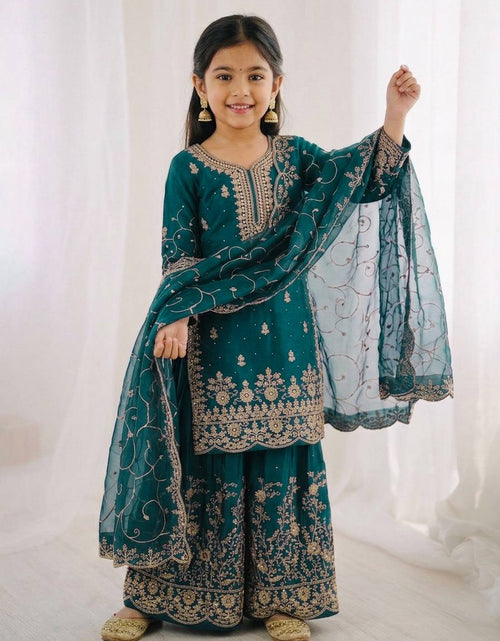 Load image into Gallery viewer, Ethnic Wear Matching Blue Mother Daughter Designer Party wear Top Palazzo Dupatta Suit Set mahezon
