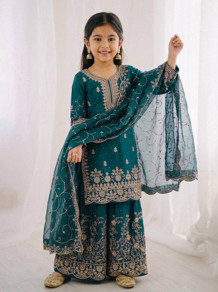 Ethnic Wear Matching Blue Mother Daughter Designer Party wear Top Palazzo Dupatta Suit Set mahezon