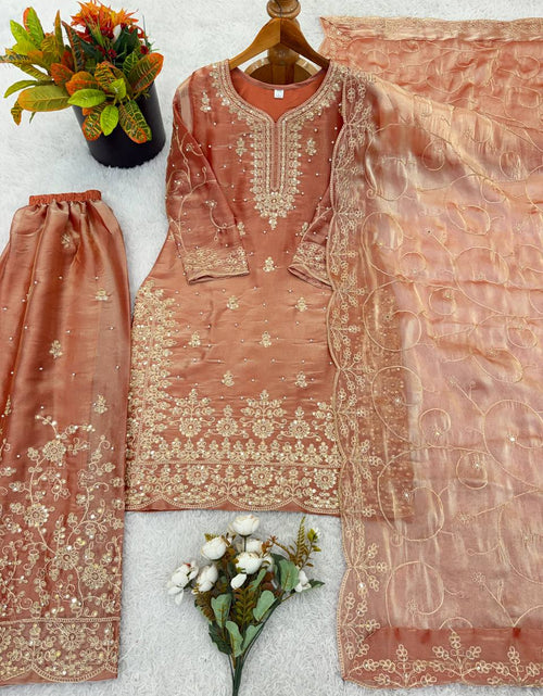 Load image into Gallery viewer, Ethnic Wear Matching Orange Mother Daughter Designer Party wear Top Palazzo Dupatta Suit Set mahezon
