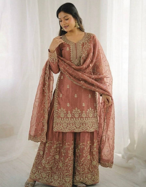 Load image into Gallery viewer, Ethnic Wear Matching Orange Mother Daughter Designer Party wear Top Palazzo Dupatta Suit Set mahezon
