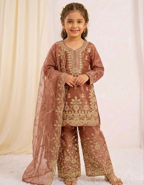 Load image into Gallery viewer, Ethnic Wear Matching Orange Mother Daughter Designer Party wear Top Palazzo Dupatta Suit Set mahezon
