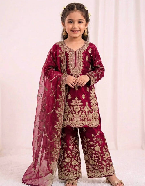 Load image into Gallery viewer, Ethnic Wear Matching Red Mother Daughter Designer Party wear Top Palazzo Dupatta Suit Set mahezon
