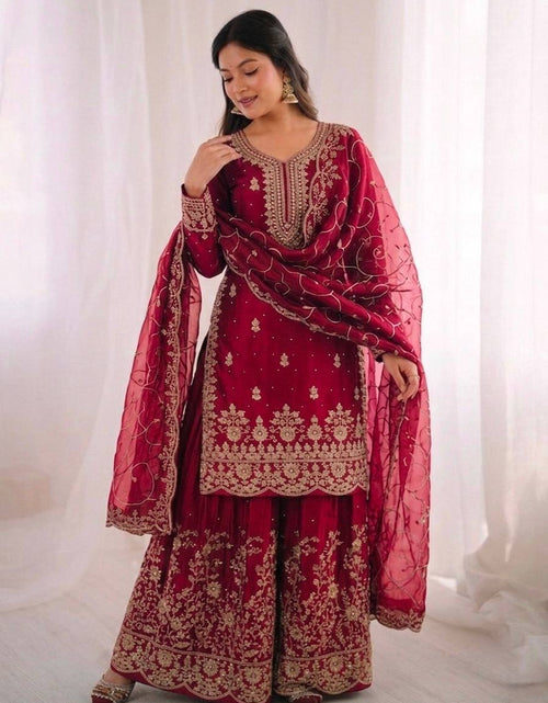 Load image into Gallery viewer, Ethnic Wear Matching Red Mother Daughter Designer Party wear Top Palazzo Dupatta Suit Set mahezon
