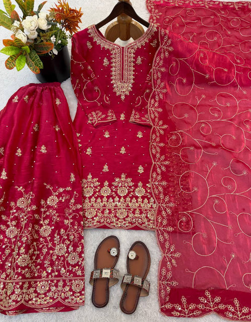 Load image into Gallery viewer, Ethnic Wear Matching Red Mother Daughter Designer Party wear Top Palazzo Dupatta Suit Set mahezon
