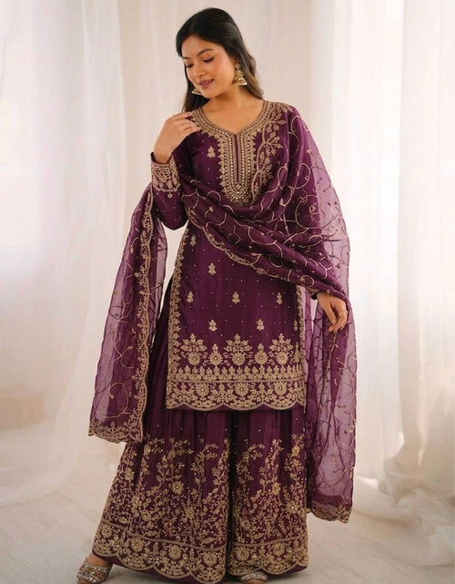 Load image into Gallery viewer, Ethnic Wear Matching Purple Mother Daughter Designer Party wear Top Palazzo Dupatta Suit Set mahezon
