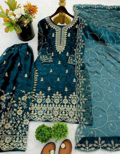 Load image into Gallery viewer, Ethnic Wear Matching Blue Mother Daughter Designer Party wear Top Palazzo Dupatta Suit Set mahezon
