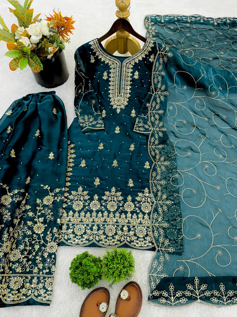 Ethnic Wear Matching Blue Mother Daughter Designer Party wear Top Palazzo Dupatta Suit Set mahezon