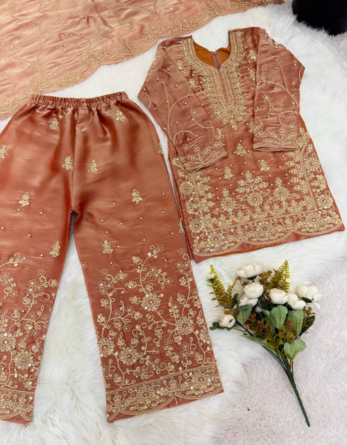 Load image into Gallery viewer, Ethnic Wear Matching Orange Mother Daughter Designer Party wear Top Palazzo Dupatta Suit Set mahezon
