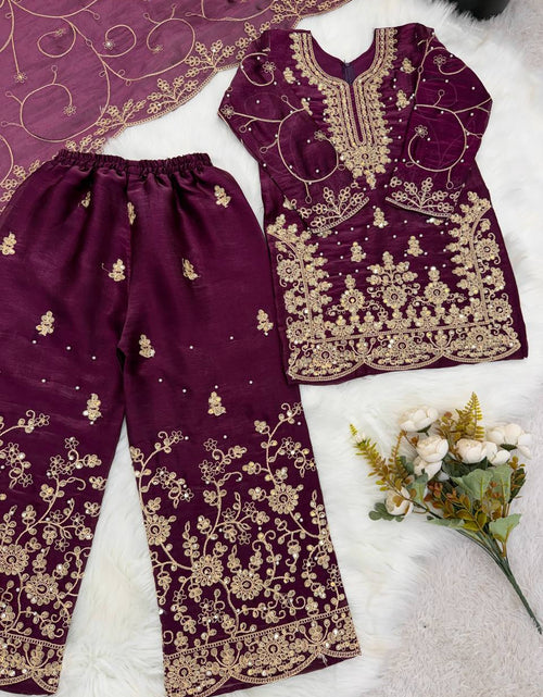 Load image into Gallery viewer, Ethnic Wear Matching Purple Mother Daughter Designer Party wear Top Palazzo Dupatta Suit Set mahezon
