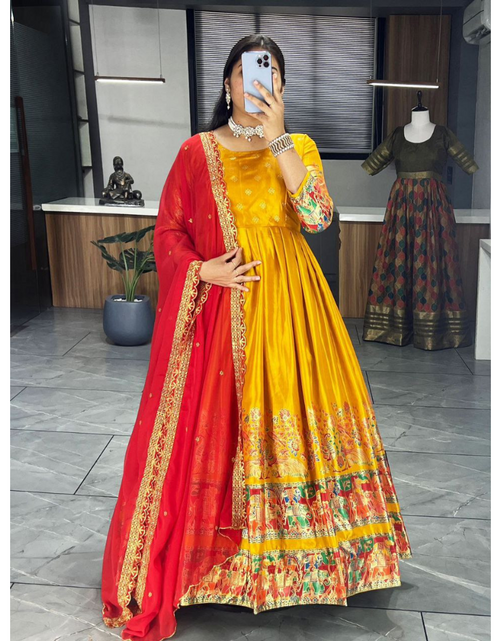 Ethnic Women s Dola Silk Gown Dupatta Suit mahezon