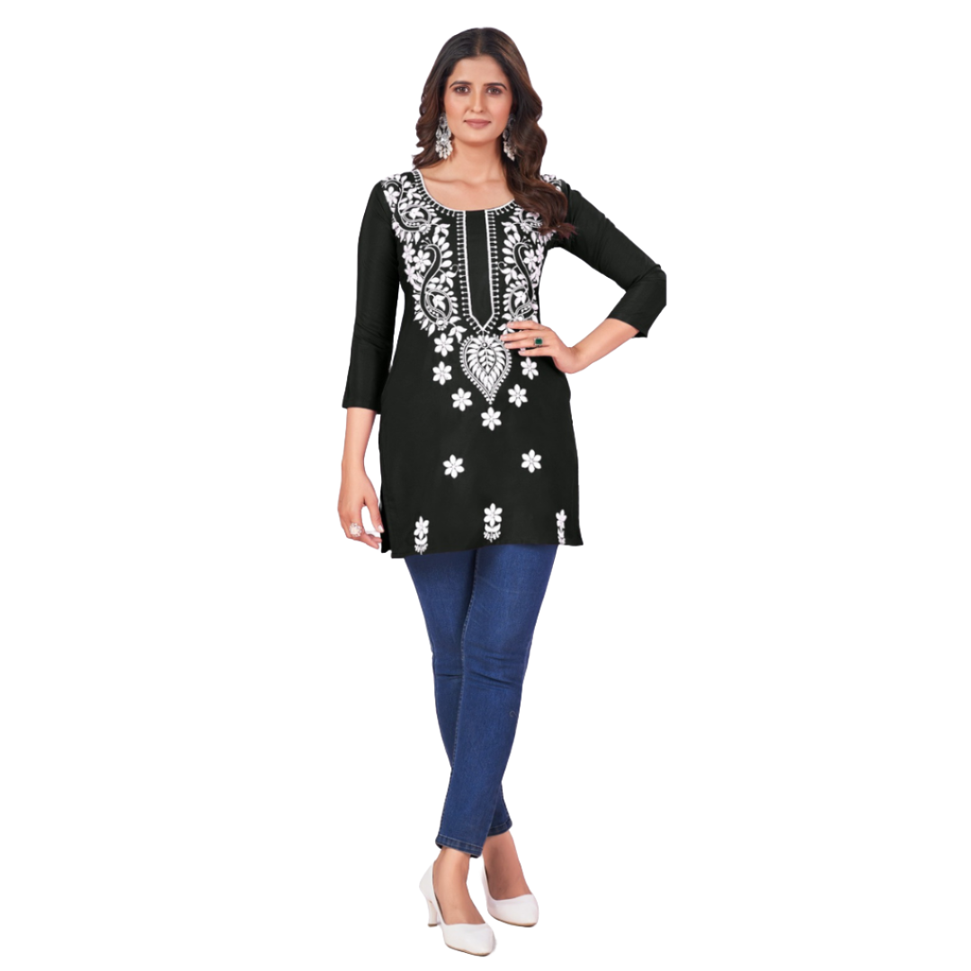 Fancy Chikankari Embroidery Women's Short Top mahezon