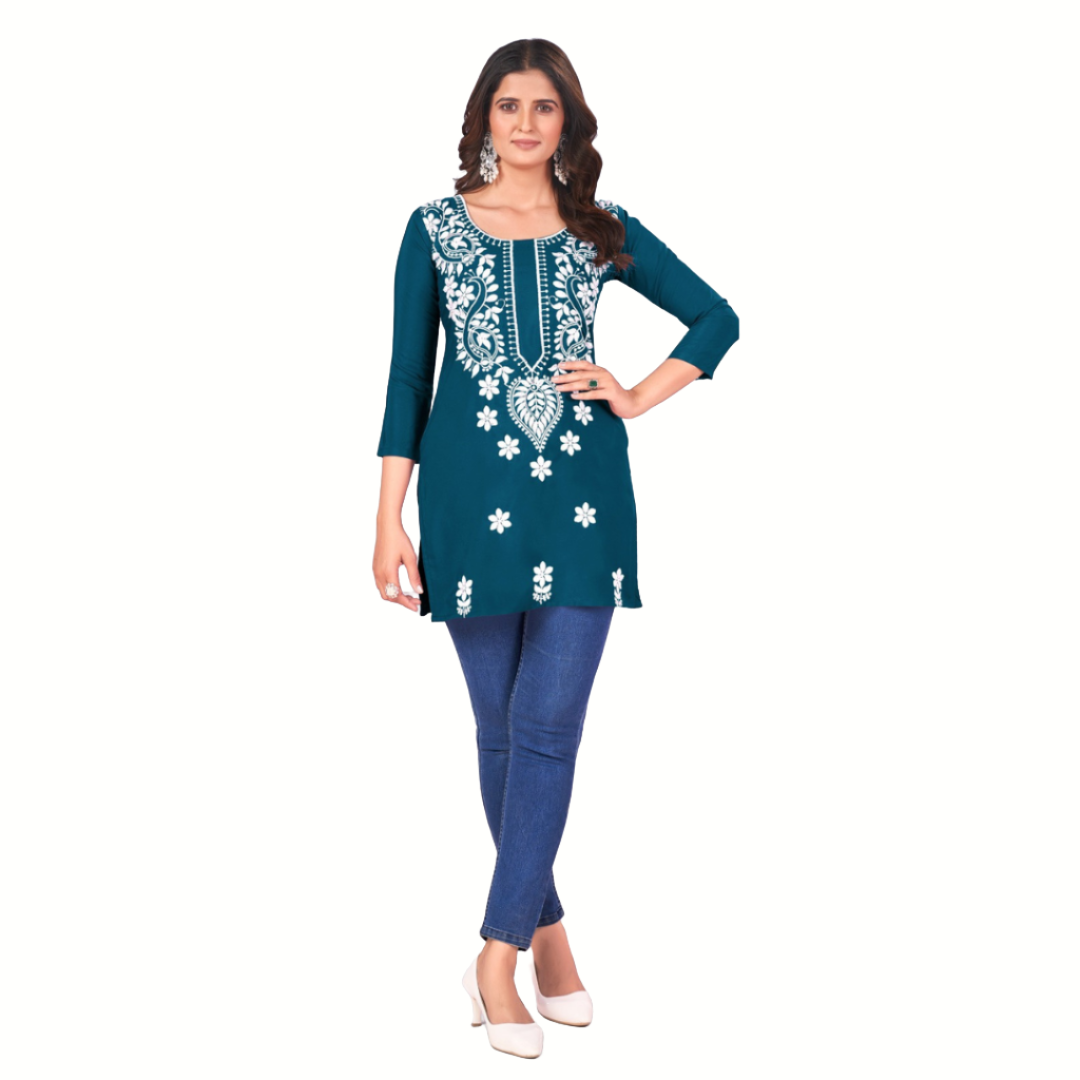 Fancy Chikankari Embroidery Women's Short Top mahezon