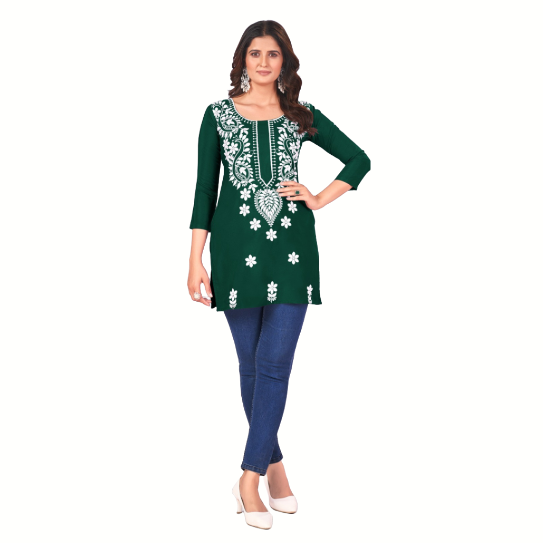 Fancy Chikankari Embroidery Women's Short Top mahezon