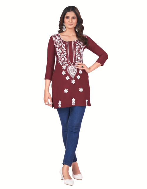 Load image into Gallery viewer, Fancy Chikankari Embroidery Women&#39;s Short Top mahezon
