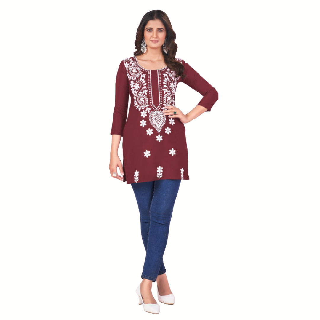 Fancy Chikankari Embroidery Women's Short Top mahezon