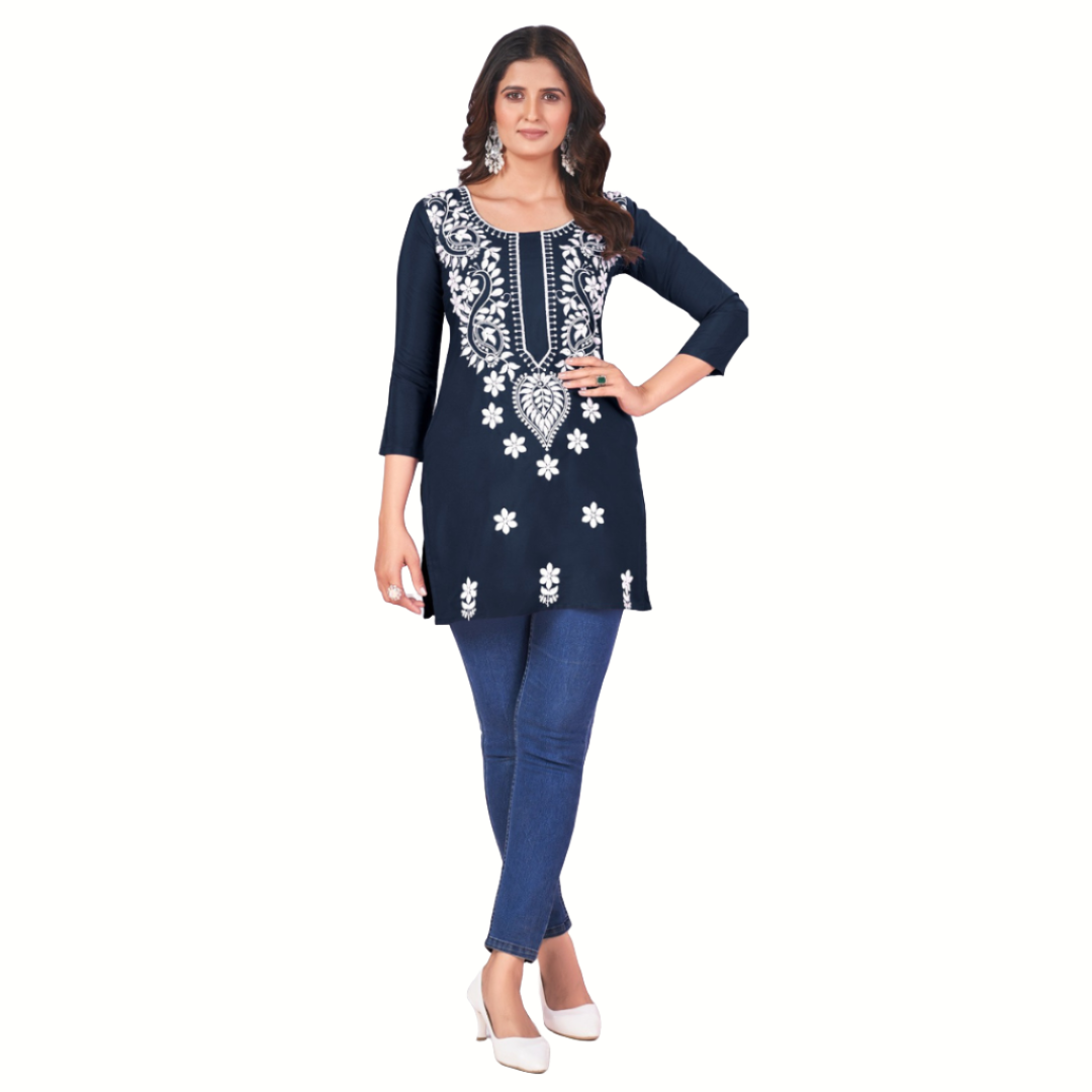 Fancy Chikankari Embroidery Women's Short Top mahezon