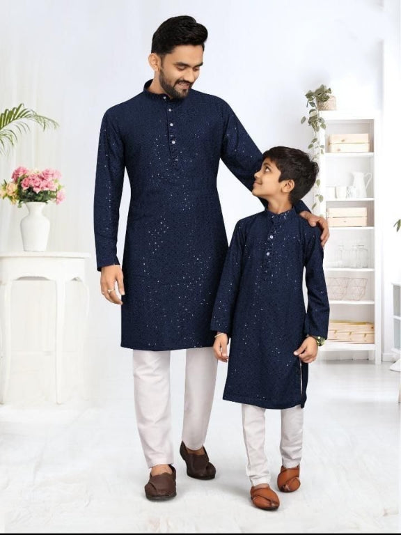 Father and Son Navy Blue Same Matching Kurta Dress Set mahezon