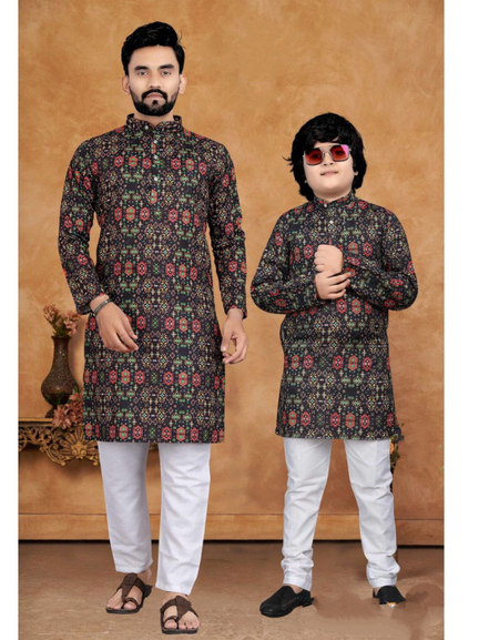 Father Son Same Matching Cotton Traditional Kurta Pajama Outfits mahezon