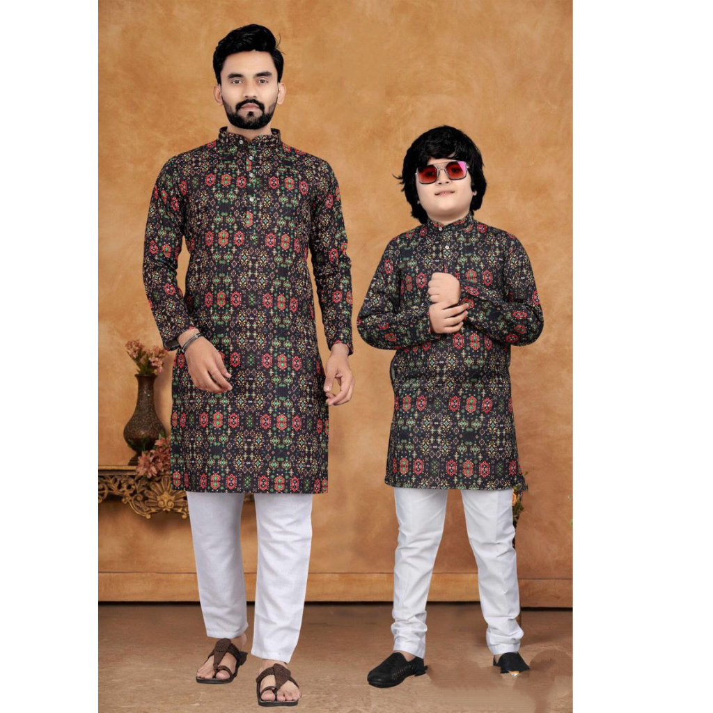 Father Son Same Matching Cotton Traditional Kurta Pajama Outfits mahezon